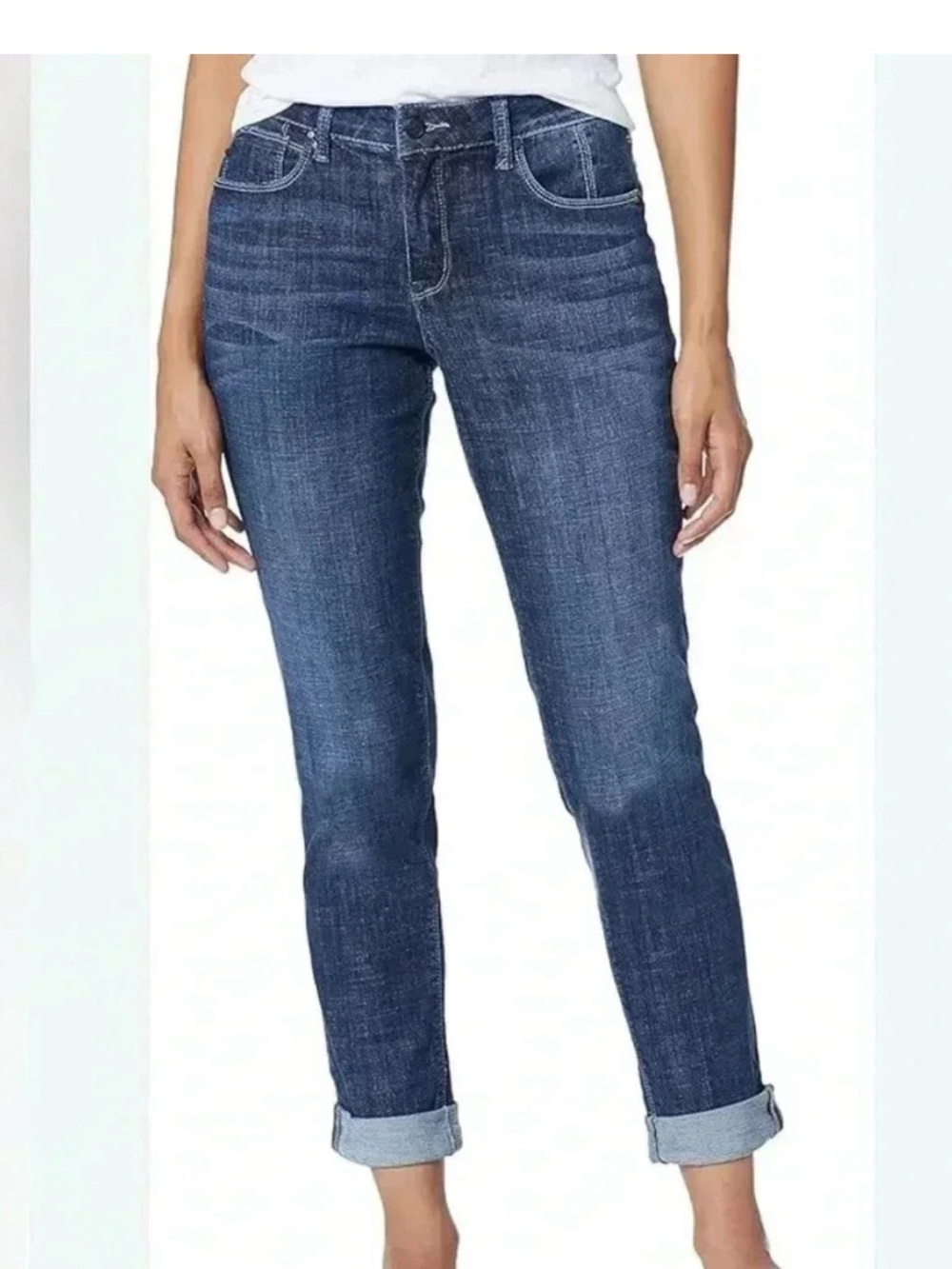 Laurie Felt Classic Boyfriend jeans in a dark wash with rolled cuffs 14P